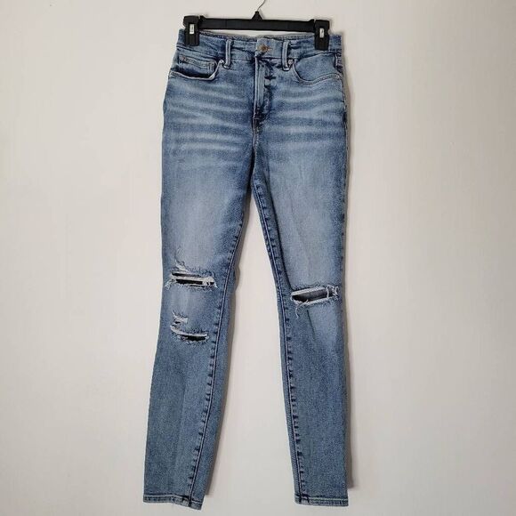 Good American Denim - Good American Good Legs Distressed Skinny Jeans Womens 6 / 28 Medium Wash Ripped